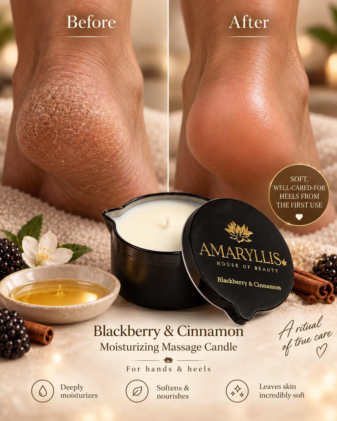 Amaryllis Blackberry & Cinnamon Moisturizing Massage Candle for Hands & Feet