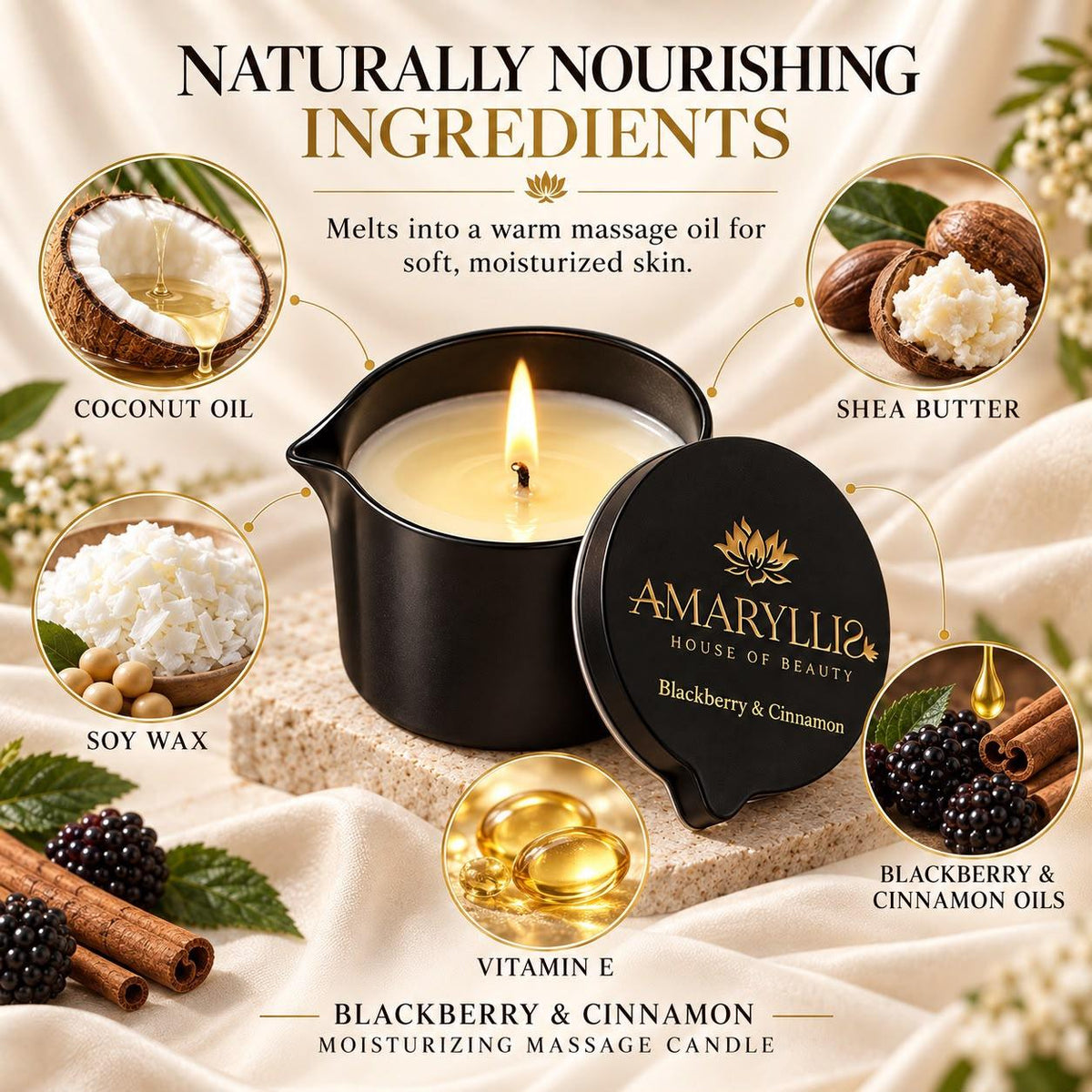 Amaryllis Blackberry & Cinnamon Moisturizing Massage Candle for Hands & Feet