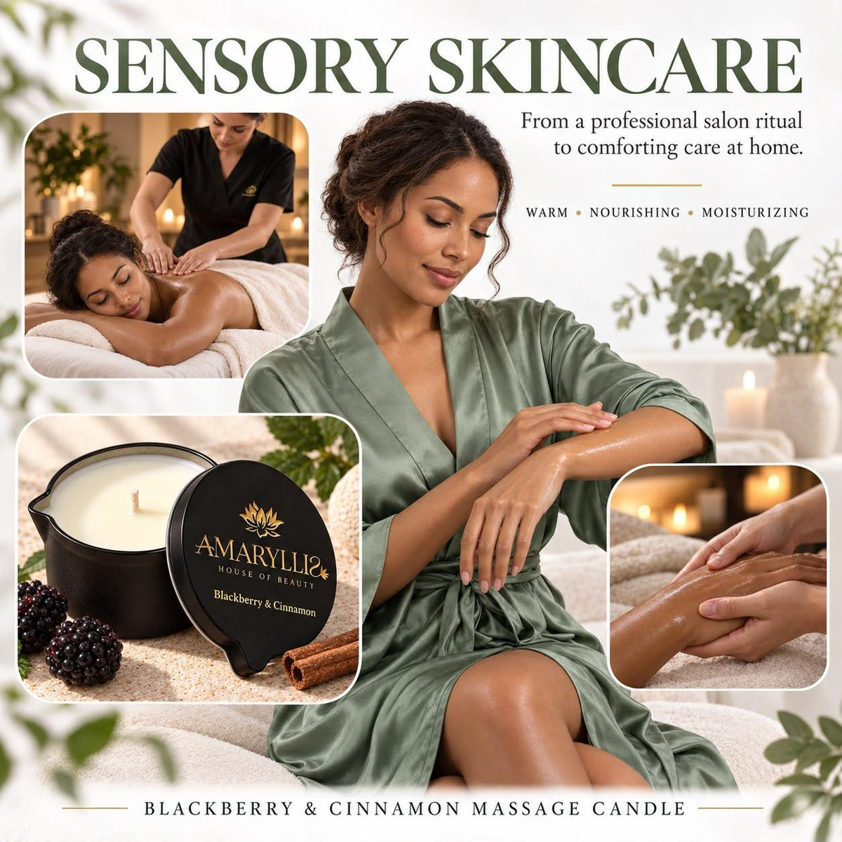 Amaryllis Blackberry & Cinnamon Moisturizing Massage Candle for Hands & Feet