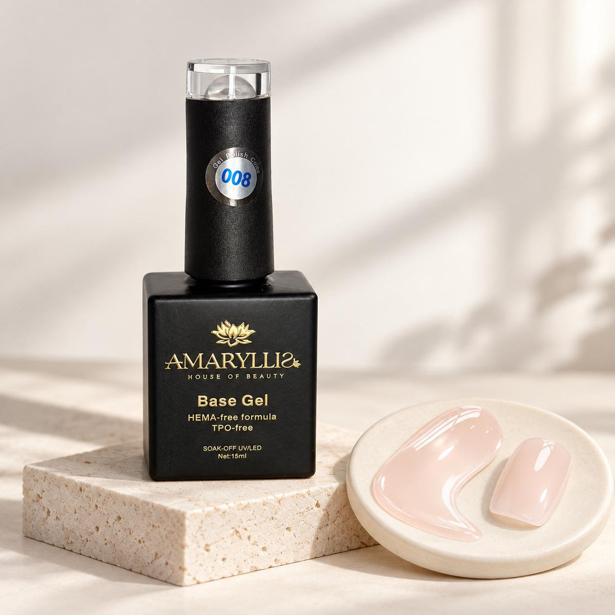 Amaryllis House of Beauty Rubber Base Gel 08, HEMA-Free & TPO-Free, Soak-Off UV/LED Nail Base Coat, 15 mL