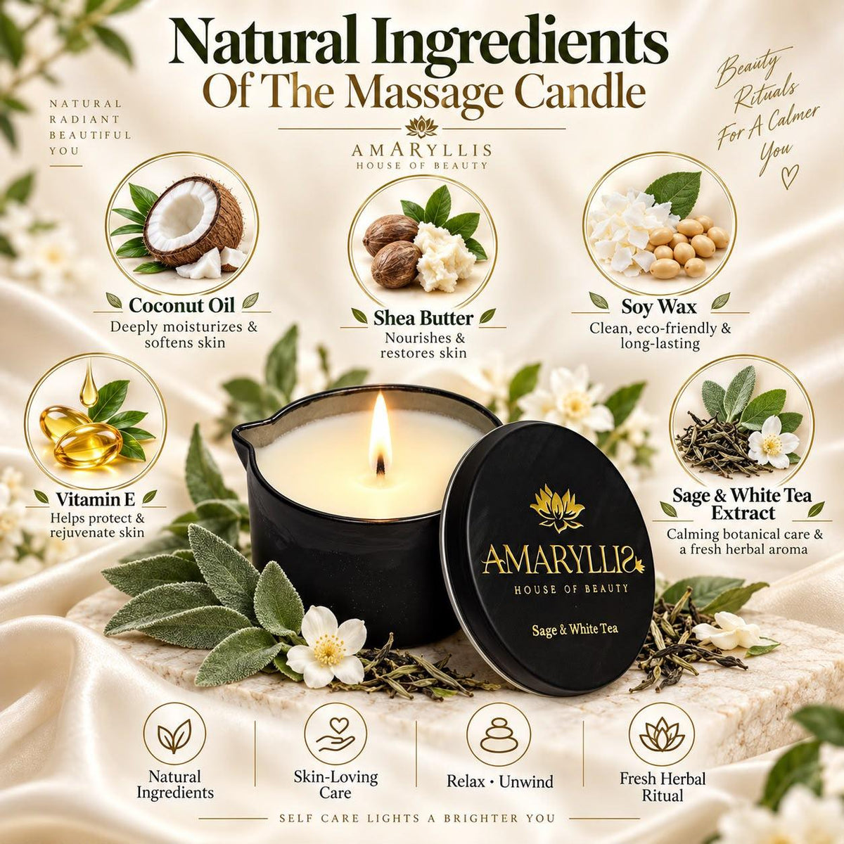 Amaryllis Sage & White Tea Moisturizing Massage Candle for Hands & Feet