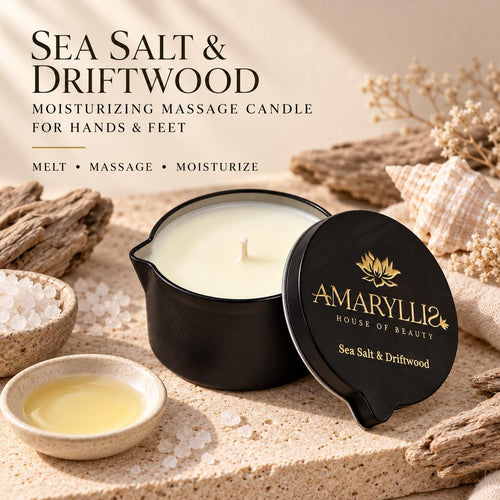 Amaryllis Sea Salt & Driftwood Moisturizing Massage Candle for Hands & Feet