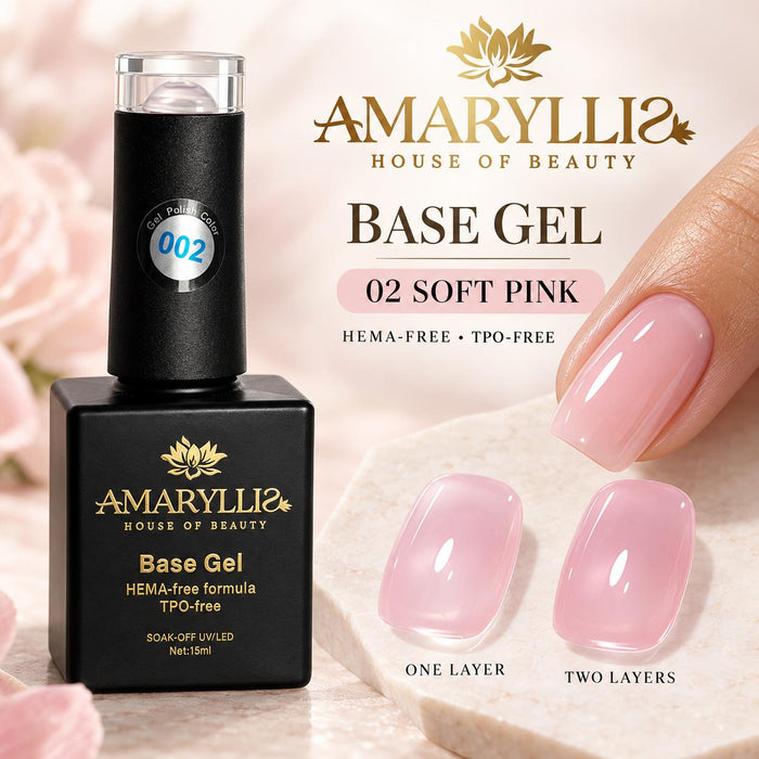 Amaryllis House of Beauty Base Gel 02 Soft Pink HEMA-Free TPO-Free Soak-Off UVLED 15ml Nail Nail Art
