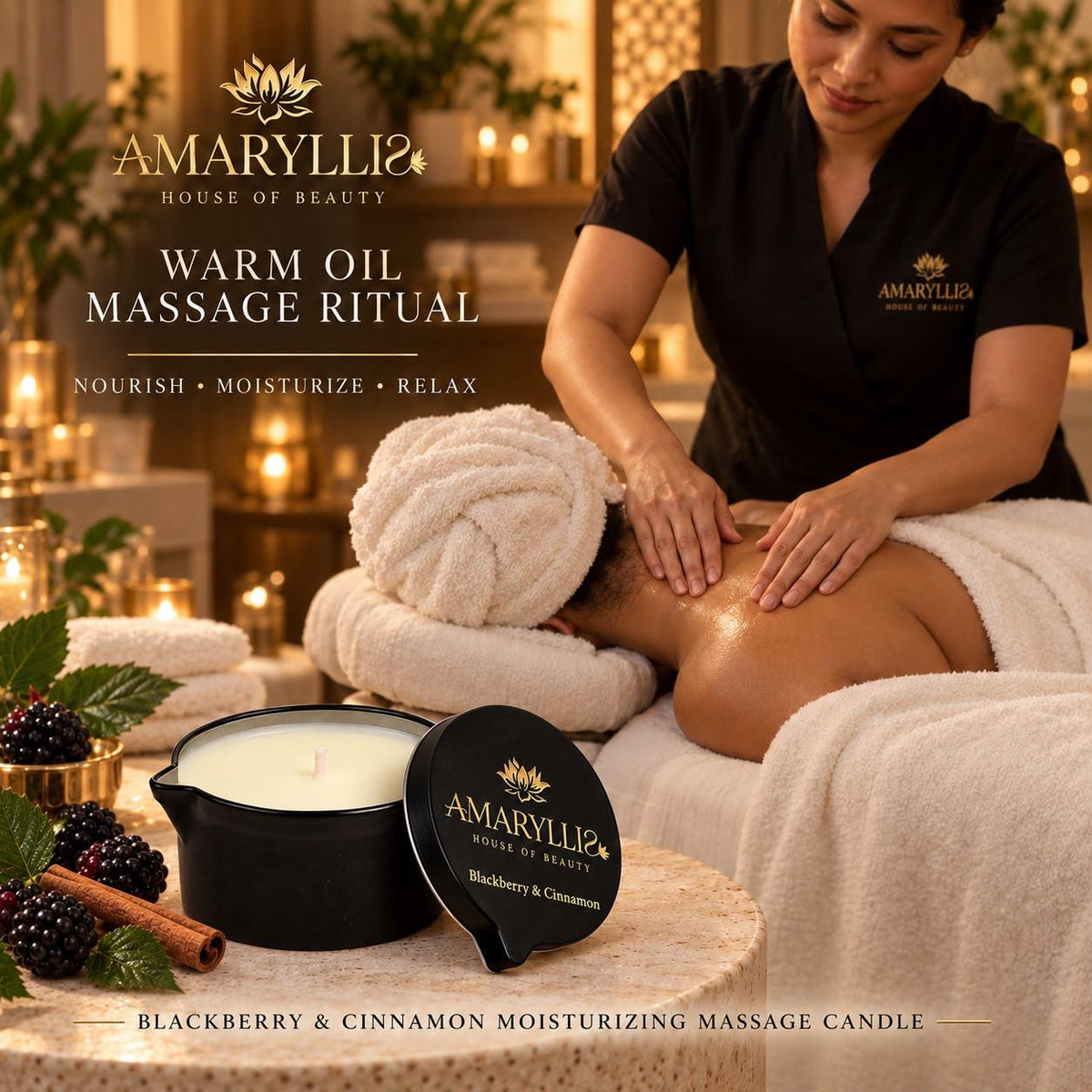 Amaryllis Blackberry & Cinnamon Moisturizing Massage Candle for Hands & Feet