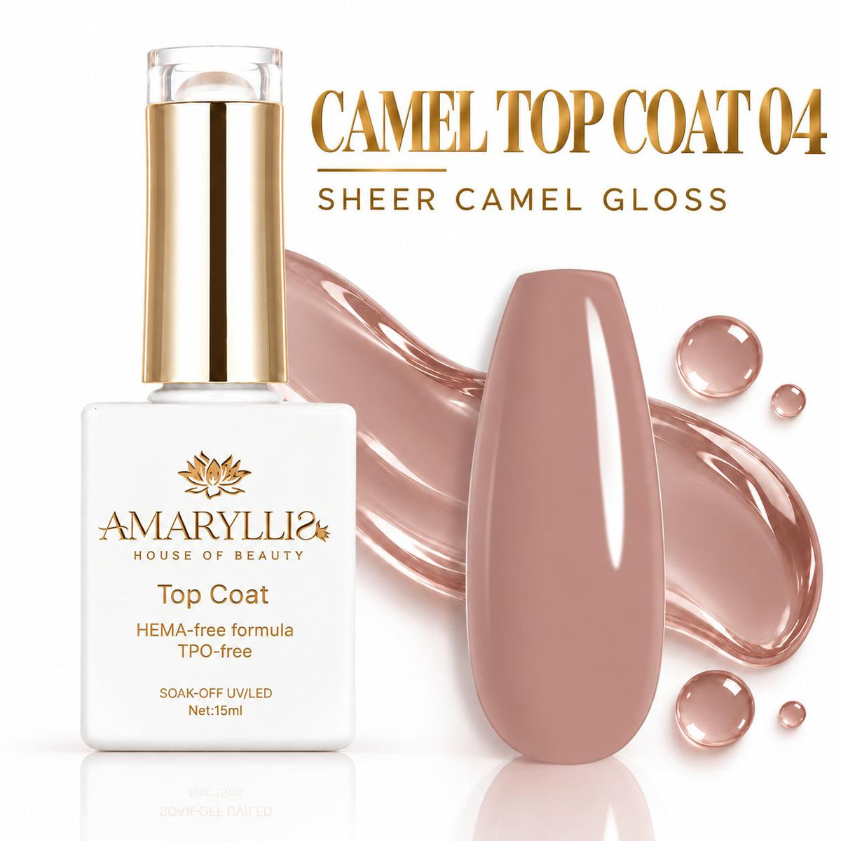 Amaryllis House of Beauty Camel Top Coat 04, Tinted UV/LED Gel Nail Top Coat, 15 mL
