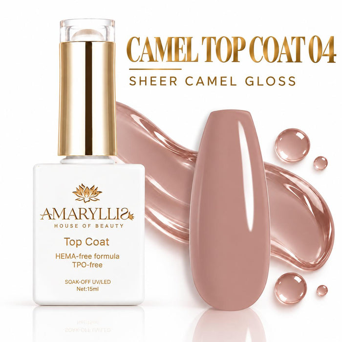 Amaryllis House of Beauty Camel Top Coat 04, Tinted UV/LED Gel Nail Top Coat, 15 mL