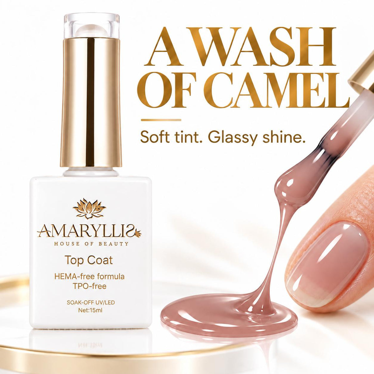 Amaryllis House of Beauty Camel Top Coat 04, Tinted UV/LED Gel Nail Top Coat, 15 mL