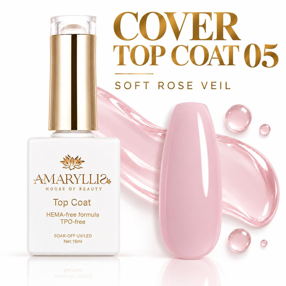 Amaryllis House of Beauty Cover Top Coat 05, Tinted UV/LED Gel Nail Top Coat, 15 mL