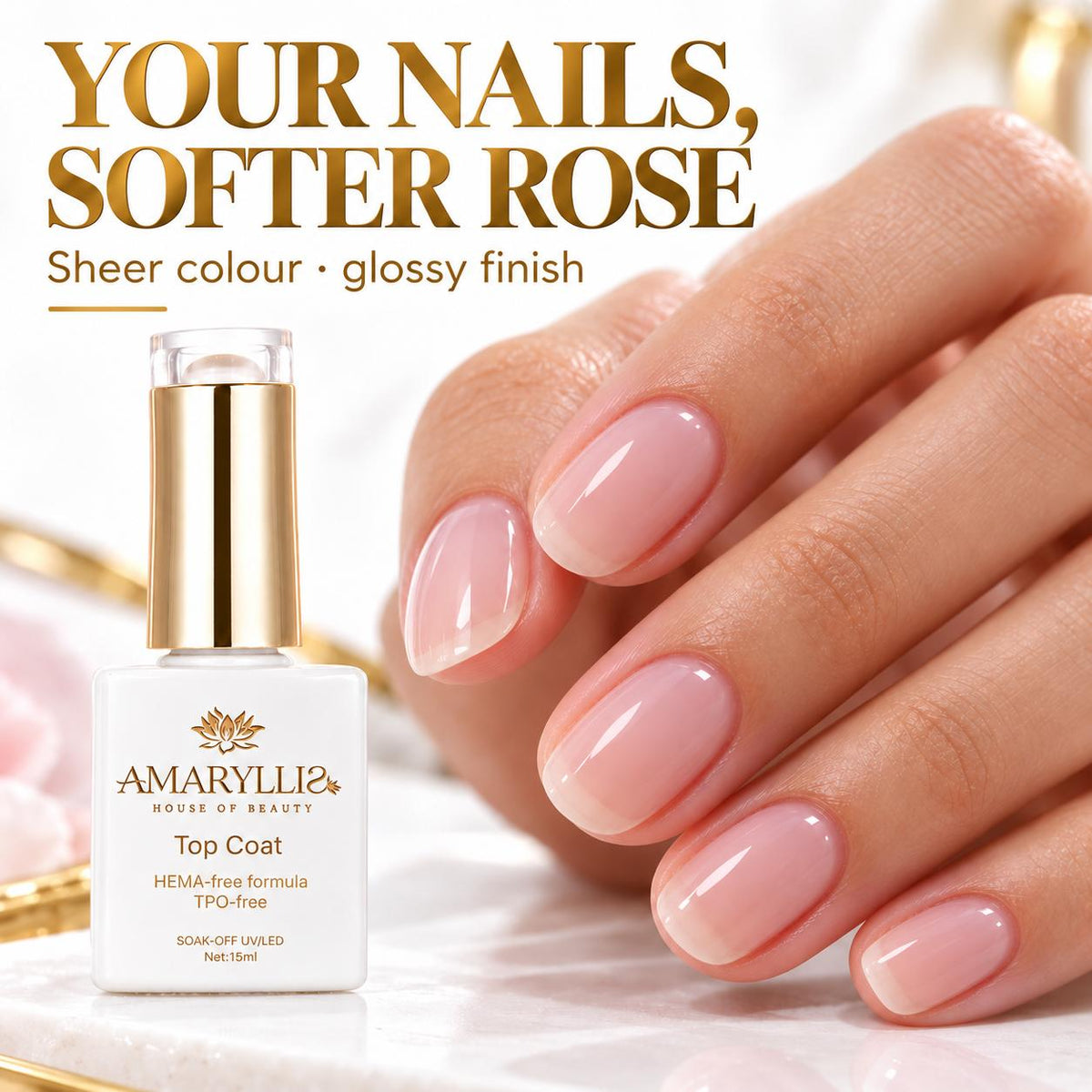 Amaryllis House of Beauty Cover Top Coat 05, Tinted UV/LED Gel Nail Top Coat, 15 mL