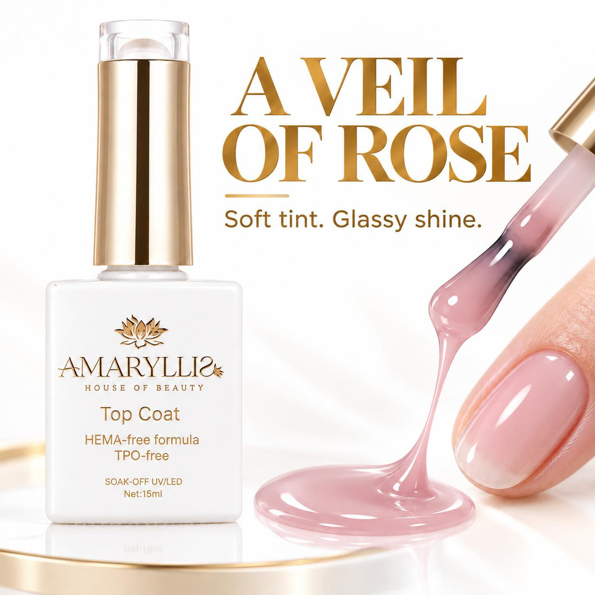 Amaryllis House of Beauty Cover Top Coat 05, Tinted UV/LED Gel Nail Top Coat, 15 mL