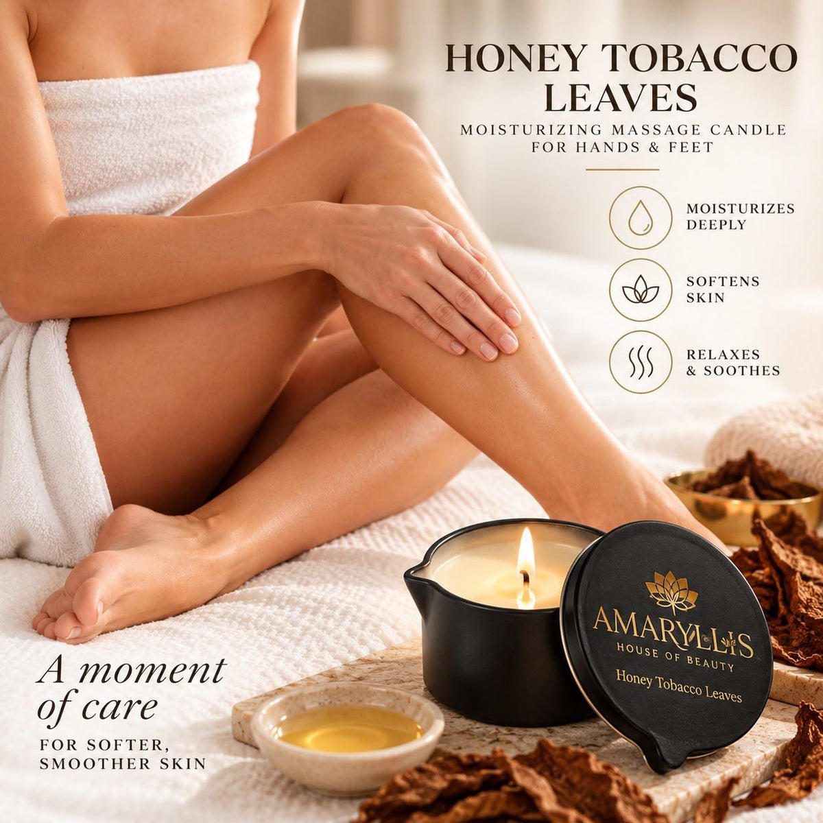 Amaryllis Honey Tobacco Leaves Moisturizing Massage Candle for Hands & Feet