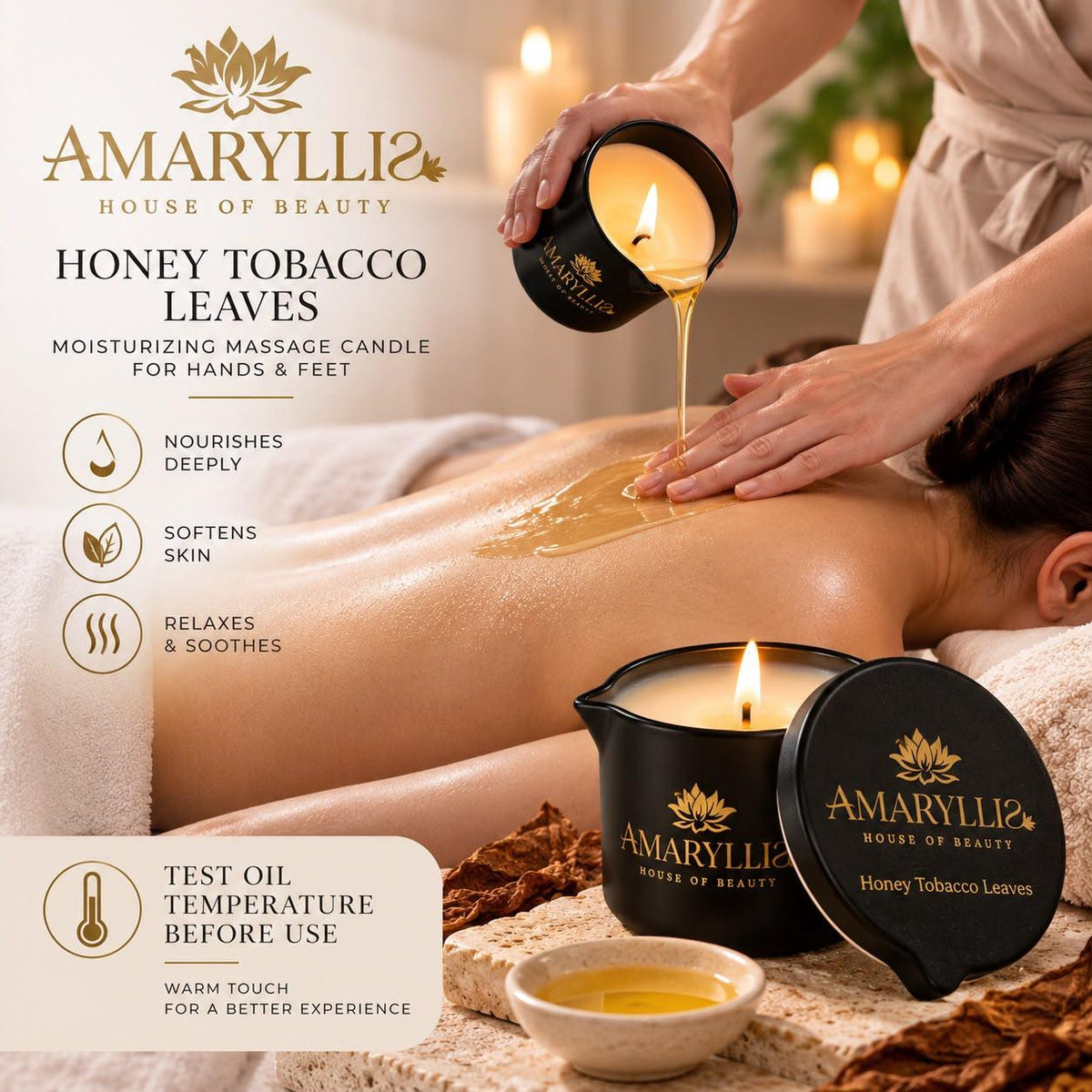 Amaryllis Honey Tobacco Leaves Moisturizing Massage Candle for Hands & Feet
