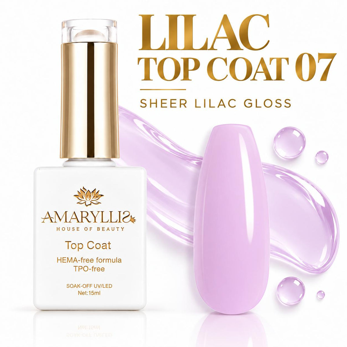 Amaryllis House of Beauty Lilac Top Coat 07, Tinted UV/LED Gel Nail Top Coat, 15 mL