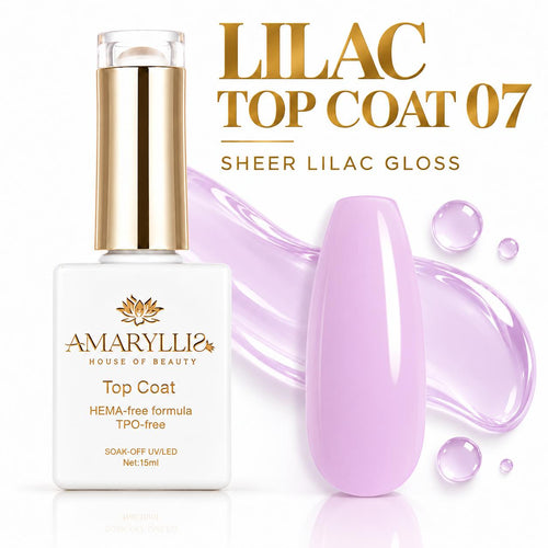 Amaryllis House of Beauty Lilac Top Coat 07, Tinted UV/LED Gel Nail Top Coat, 15 mL