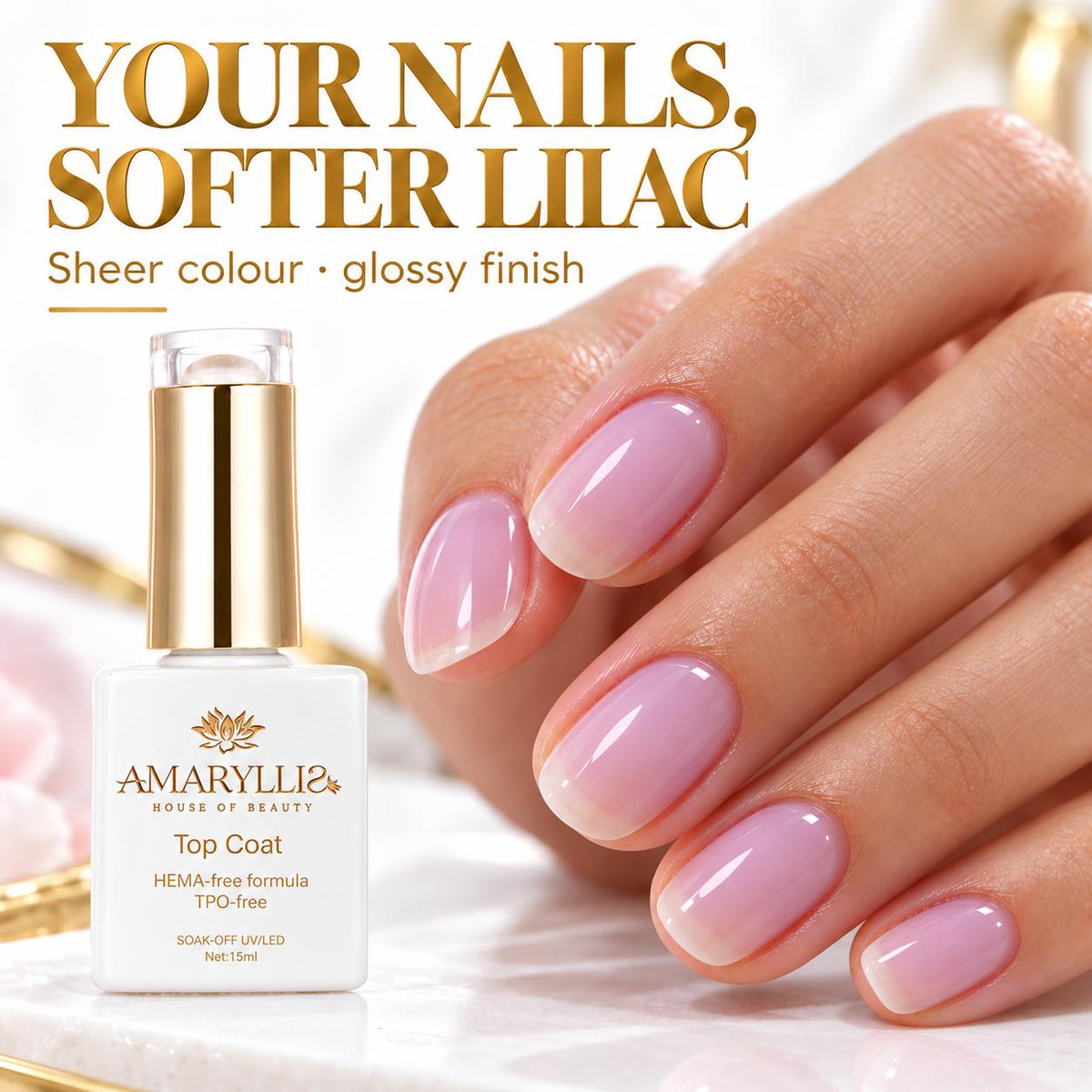 Amaryllis House of Beauty Lilac Top Coat 07, Tinted UV/LED Gel Nail Top Coat, 15 mL