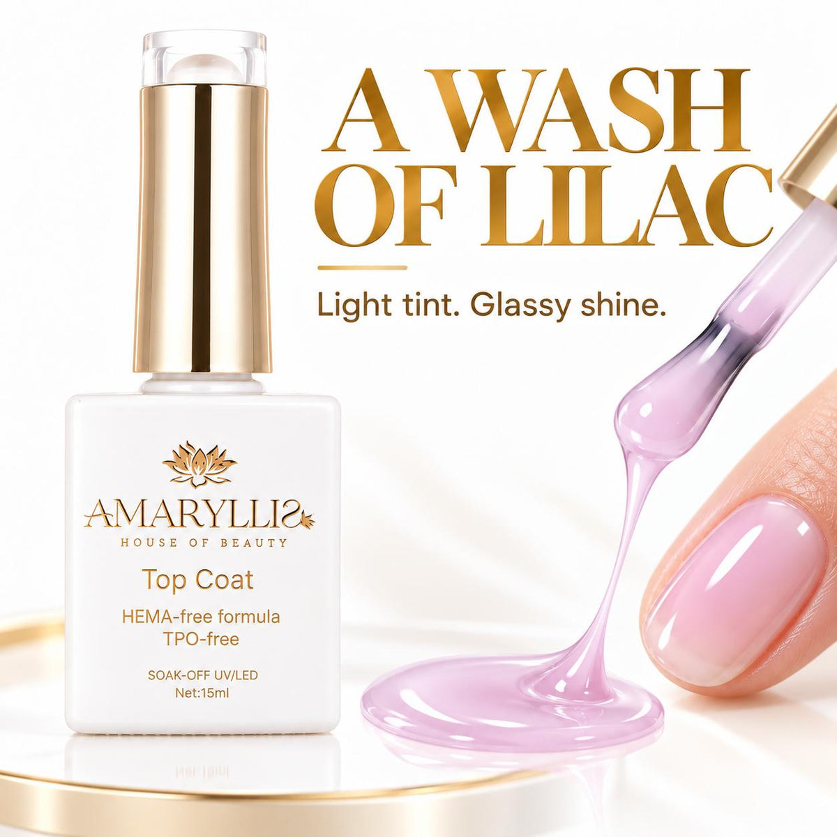 Amaryllis House of Beauty Lilac Top Coat 07, Tinted UV/LED Gel Nail Top Coat, 15 mL