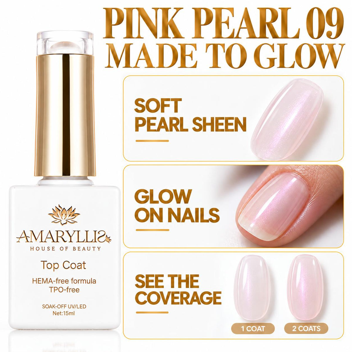 Amaryllis House of Beauty Pink Pearl Top Coat 09, 15 mL