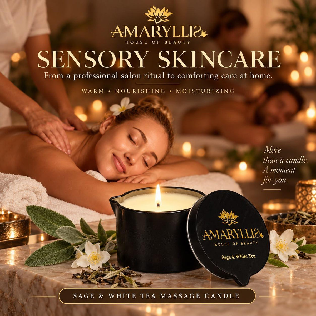 Amaryllis Sage & White Tea Moisturizing Massage Candle for Hands & Feet