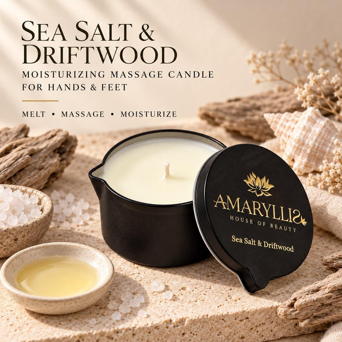 Amaryllis Sea Salt & Driftwood Moisturizing Massage Candle for Hands & Feet