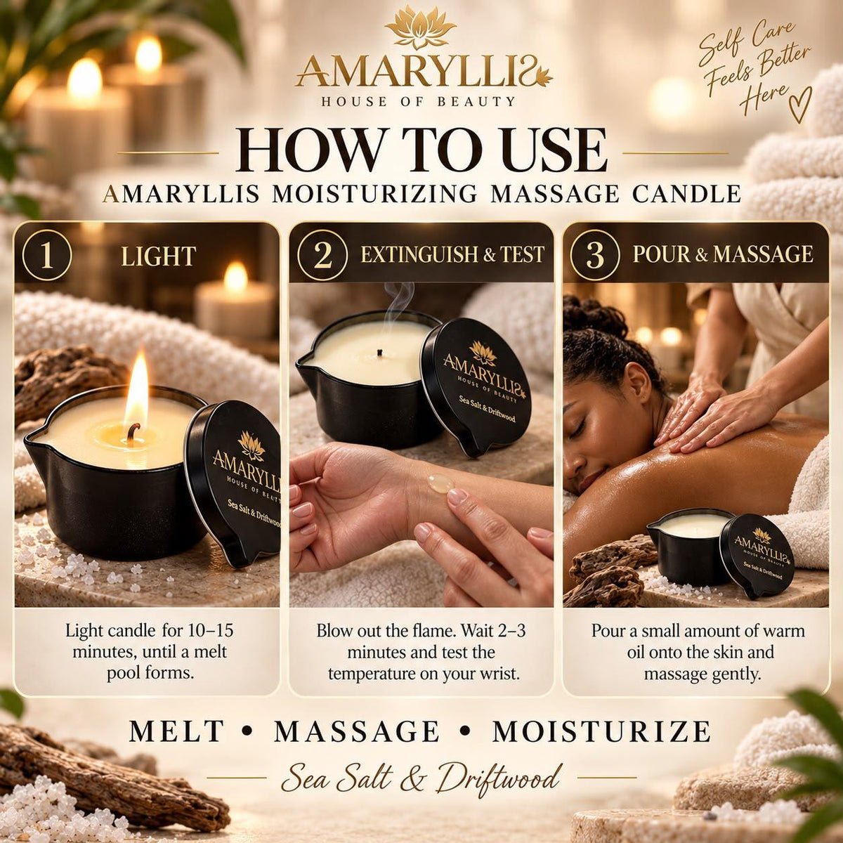 Amaryllis Sea Salt & Driftwood Moisturizing Massage Candle for Hands & Feet