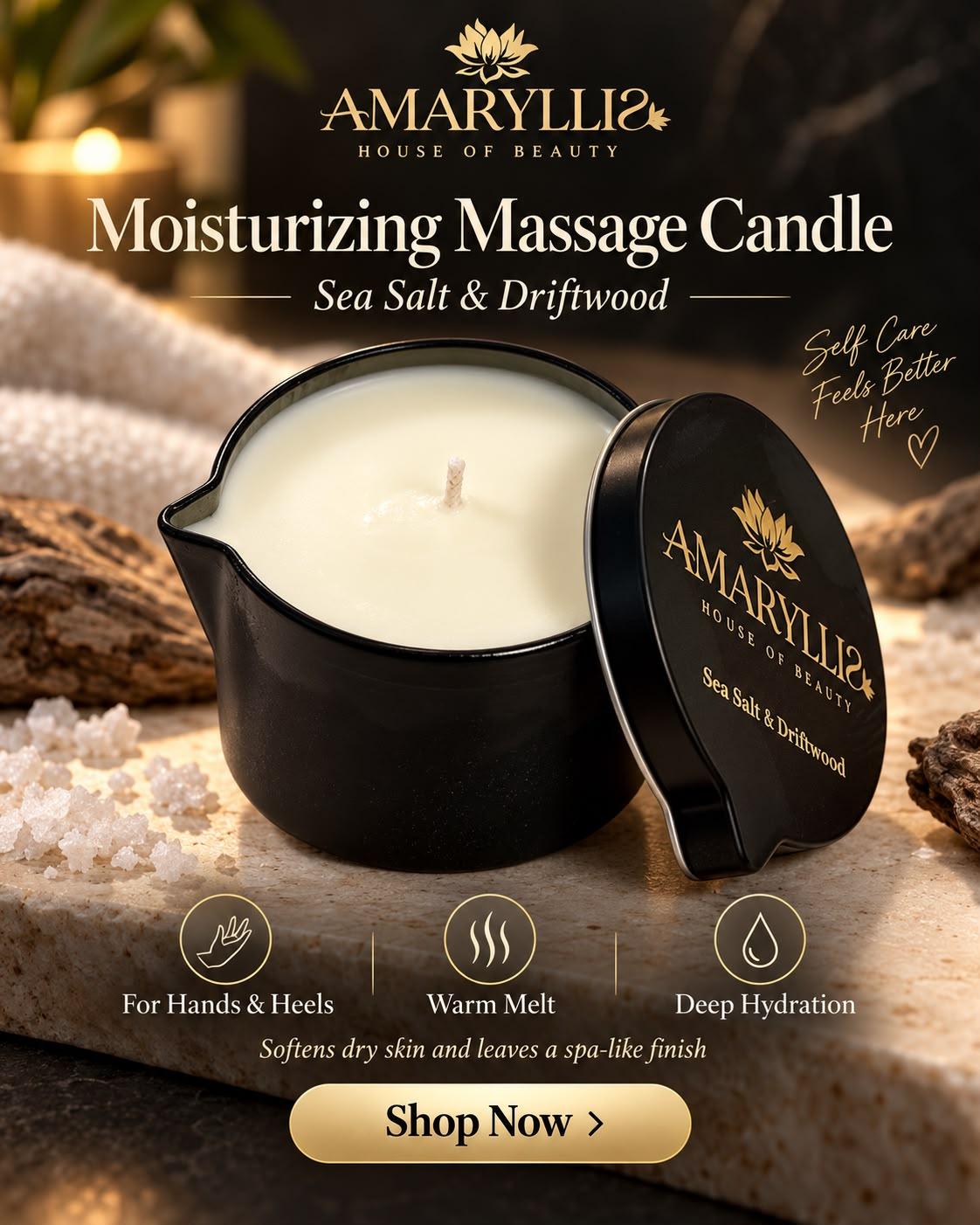 Amaryllis Sea Salt & Driftwood Moisturizing Massage Candle for Hands & Feet