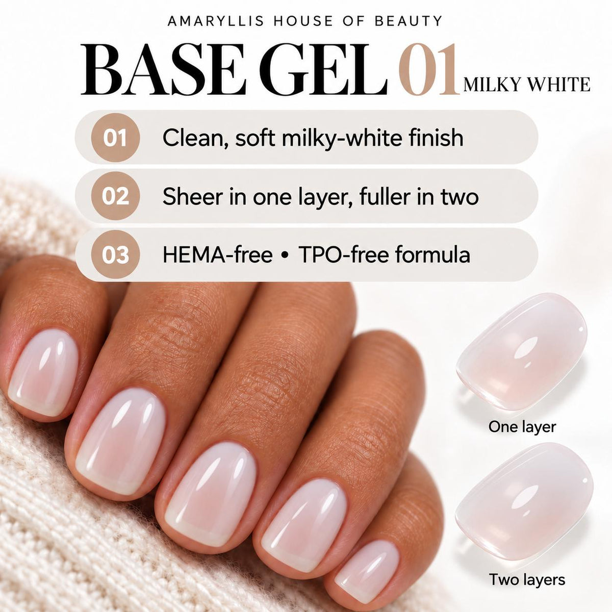 Professional Nail Care Rubber Base Gel NO.01, Suitable for 1-Layer & 2-Layer Nail Art Application